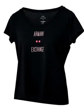 ARMANI EXCHANGE Womens (M) Black/Pink Slim-Fit T-Shirt Stretch Cotton Jersey